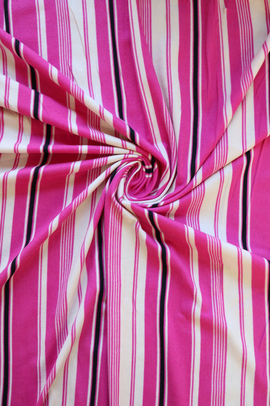 Pink/Black/White Vertical Stripe Double Brushed Poly