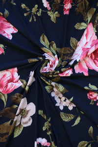 Leslie Floral on Navy Double Brushed Poly