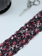 Load image into Gallery viewer, Mini Floral on Black 2&quot; Wide Stretch Lace

