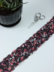 Load image into Gallery viewer, Mini Floral on Black 2&quot; Wide Stretch Lace
