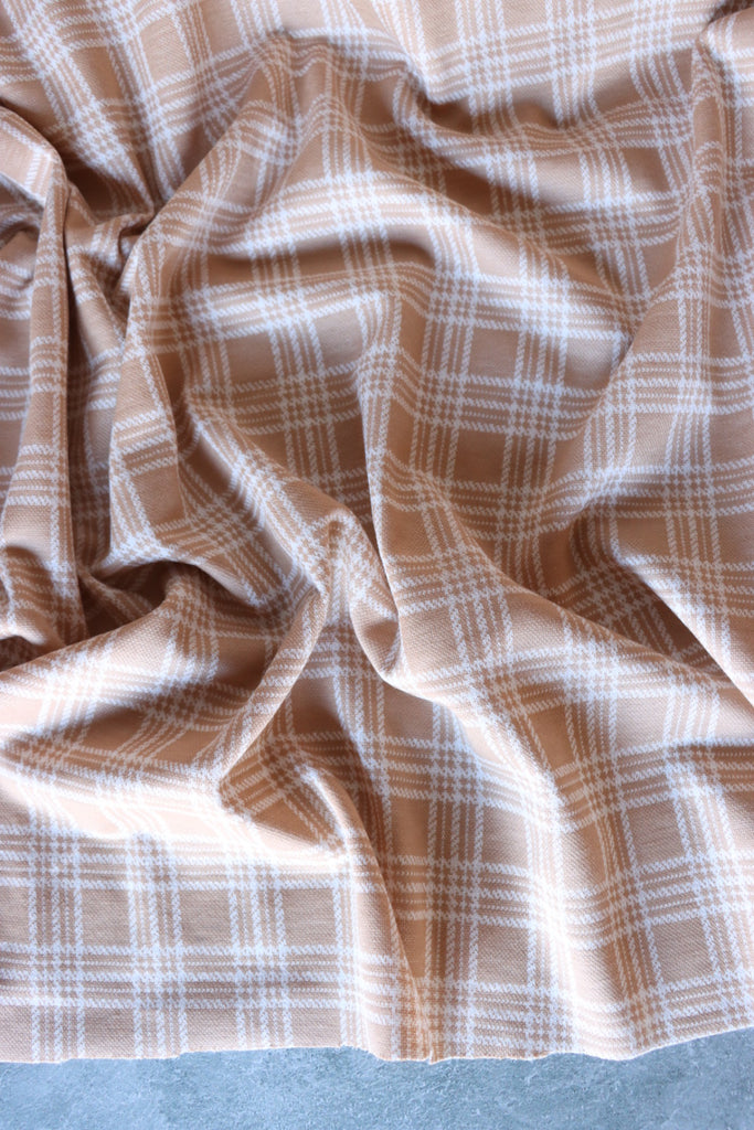 Honey Beige & Ivory Plaid Yarn Dyed Jacquard Knit | Surge Fabric Shop