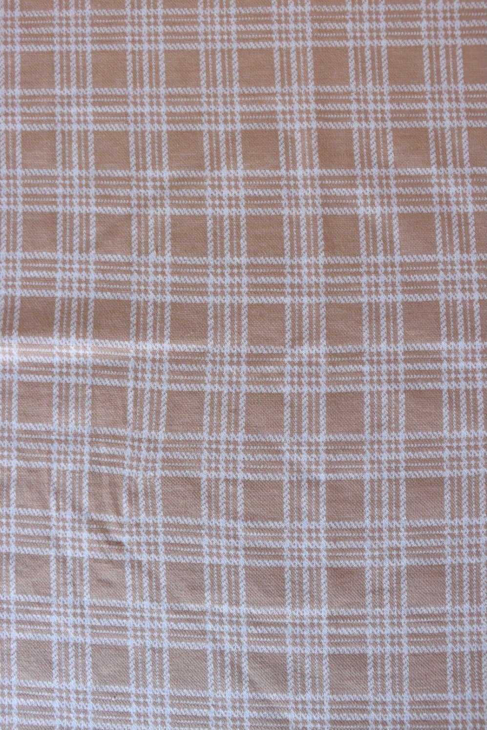 Honey Beige & Ivory Plaid Yarn Dyed Jacquard Knit | Surge Fabric Shop