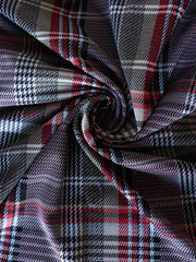 Load image into Gallery viewer, Scarlet &amp; Taupe Houndstooth Plaid Yarn Dyed Jacquard Knit
