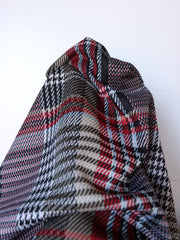 Load image into Gallery viewer, Scarlet &amp; Taupe Houndstooth Plaid Yarn Dyed Jacquard Knit
