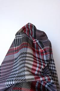 Scarlet & Taupe Houndstooth Plaid Yarn Dyed Jacquard Knit