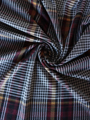 Load image into Gallery viewer, Burgundy &amp; Yellow Gold Houndstooth Plaid Yarn Dyed Jacquard Knit
