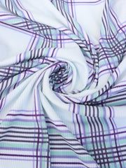 Load image into Gallery viewer, Blue/Navy Plaid Yummy 2x1 Rib Knit