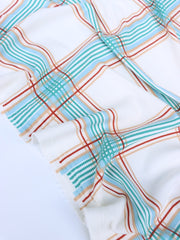 Load image into Gallery viewer, Turquoise/Rust Plaid Yummy 2x1 Rib Knit