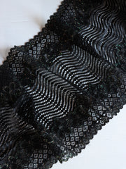 Load image into Gallery viewer, 2YD 4IN REMNANT; Black &amp; Glitter 6.75&quot; Wide Stretch Lace
