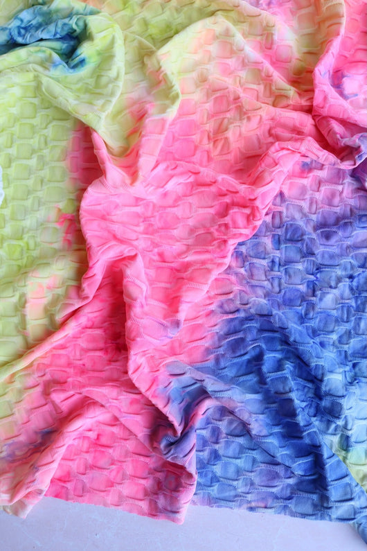 Pink/Blue/Yellow Tie Dye Honeycomb Knit