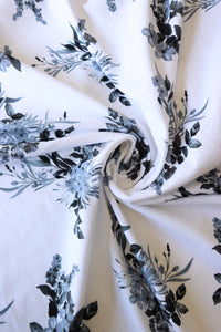 Grayscale Floral on White 100% Cotton Jersey