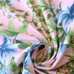 Load image into Gallery viewer, Blue Blossoms on Pink 100% Cotton Jersey
