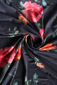 Maya Floral on Charcoal Double Brushed Poly