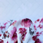 Load image into Gallery viewer, Claudia (Rose/Burgundy) on Ivory Pointelle Rib Knit
