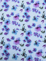Load image into Gallery viewer, Claudia (Purple/Blue) on Ivory Pointelle Rib Knit
