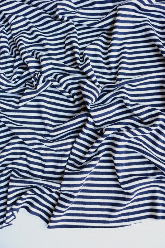 Navy & Ivory Mini Stripe Rayon Spandex Jersey