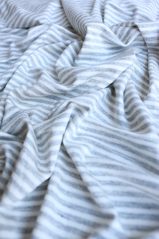 Heather Gray & Ivory Mini Stripe Rayon Spandex Jersey