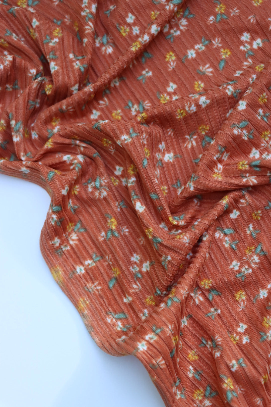 Mila on Burnt Orange Yummy 8x3 Rib Knit | Surge Fabric Shop