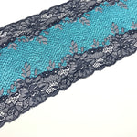 Load image into Gallery viewer, Turquoise &amp; Navy 6.5&quot; Wide Stretch Lace
