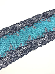 Load image into Gallery viewer, Turquoise &amp; Navy 6.5&quot; Wide Stretch Lace

