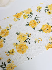 Load image into Gallery viewer, White &amp; Yellow Floral 11&quot; Wide Stretch Lace

