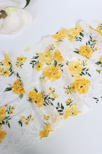 White & Yellow Floral 11" Wide Stretch Lace