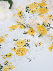Load image into Gallery viewer, White &amp; Yellow Floral 11&quot; Wide Stretch Lace
