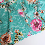 Load image into Gallery viewer, Magenta &amp; Copper Floral On Seafoam 10.75" Wide Stretch Lace
