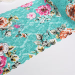 Load image into Gallery viewer, Magenta &amp; Copper Floral On Seafoam 10.75" Wide Stretch Lace
