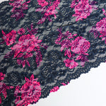 Load image into Gallery viewer, Navy &amp; Fuchsia Floral 11.25" Wide Stretch Lace
