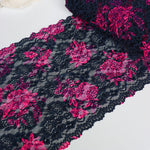 Load image into Gallery viewer, Navy &amp; Fuchsia Floral 11.25" Wide Stretch Lace
