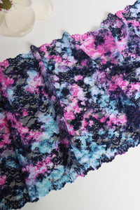 Navy/Pink/Aqua Tie Dye 11" Wide Stretch Lace