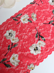 Load image into Gallery viewer, Beige Floral on Red 10.75&quot; Wide Stretch Lace
