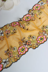 Pink/Peach/Yellow/White Floral 8.75" Wide Stretch Lace