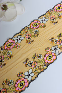 Pink/Peach/Yellow/White Floral 8.75" Wide Stretch Lace