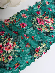 Load image into Gallery viewer, Magenta Floral on Teal 11&quot; Wide Stretch Lace
