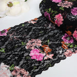 Load image into Gallery viewer, Black/Pink/Coral/Blush Floral 11&quot; Wide Stretch Lace
