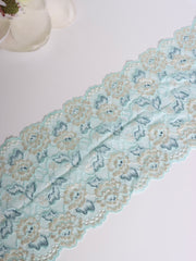Load image into Gallery viewer, 29IN REMNANT; Blue &amp; Beige Floral 7&quot; Wide Stretch Lace
