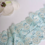 Load image into Gallery viewer, 29IN REMNANT; Blue &amp; Beige Floral 7&quot; Wide Stretch Lace
