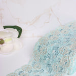 Load image into Gallery viewer, 29IN REMNANT; Blue &amp; Beige Floral 7&quot; Wide Stretch Lace
