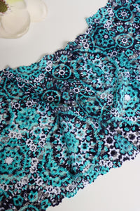 Navy/Teal/White Mandalas 11.25" Wide Stretch Lace