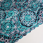 Load image into Gallery viewer, 25IN REMNANT; Navy/Teal/White Mandalas 11.25&quot; Wide Stretch Lace
