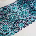 Load image into Gallery viewer, 25IN REMNANT; Navy/Teal/White Mandalas 11.25&quot; Wide Stretch Lace
