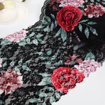 Load image into Gallery viewer, Rose Garden on Black 11&quot; Wide Stretch Lace
