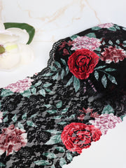 Load image into Gallery viewer, Rose Garden on Black 11&quot; Wide Stretch Lace
