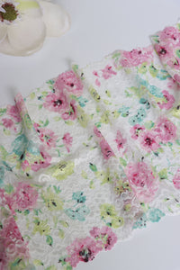 Watercolor on White Floral 11" Wide Stretch Lace
