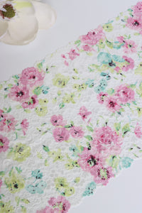 Watercolor on White Floral 11" Wide Stretch Lace