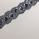 Load image into Gallery viewer, Navy &amp; Silver 2.25" Wide Stretch Lace

