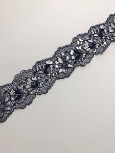 Navy & Silver 2.25" Wide Stretch Lace
