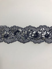Load image into Gallery viewer, Navy &amp; Silver 2.25&quot; Wide Stretch Lace
